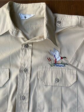 Black Duck Vintage Mens XL Tan Short Sleeve Button Up Hunting Shirt Mallard Duck